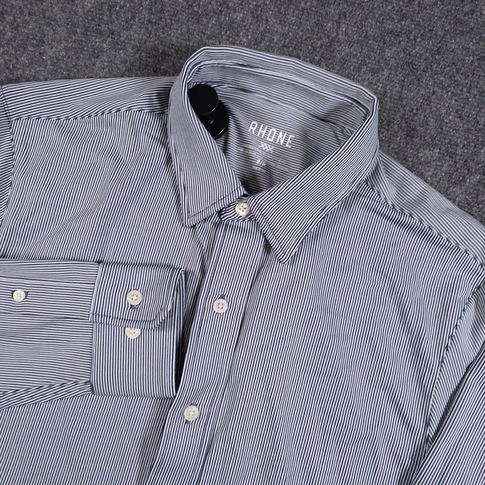 Rhone Commuter Slim Fit Shirt Mens S Navy Blue Striped Long Sleeve Stretch